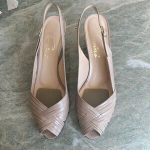 Vintage Evins Italian Leather Sling Back Pumps | Lt Taupe Size 9.5